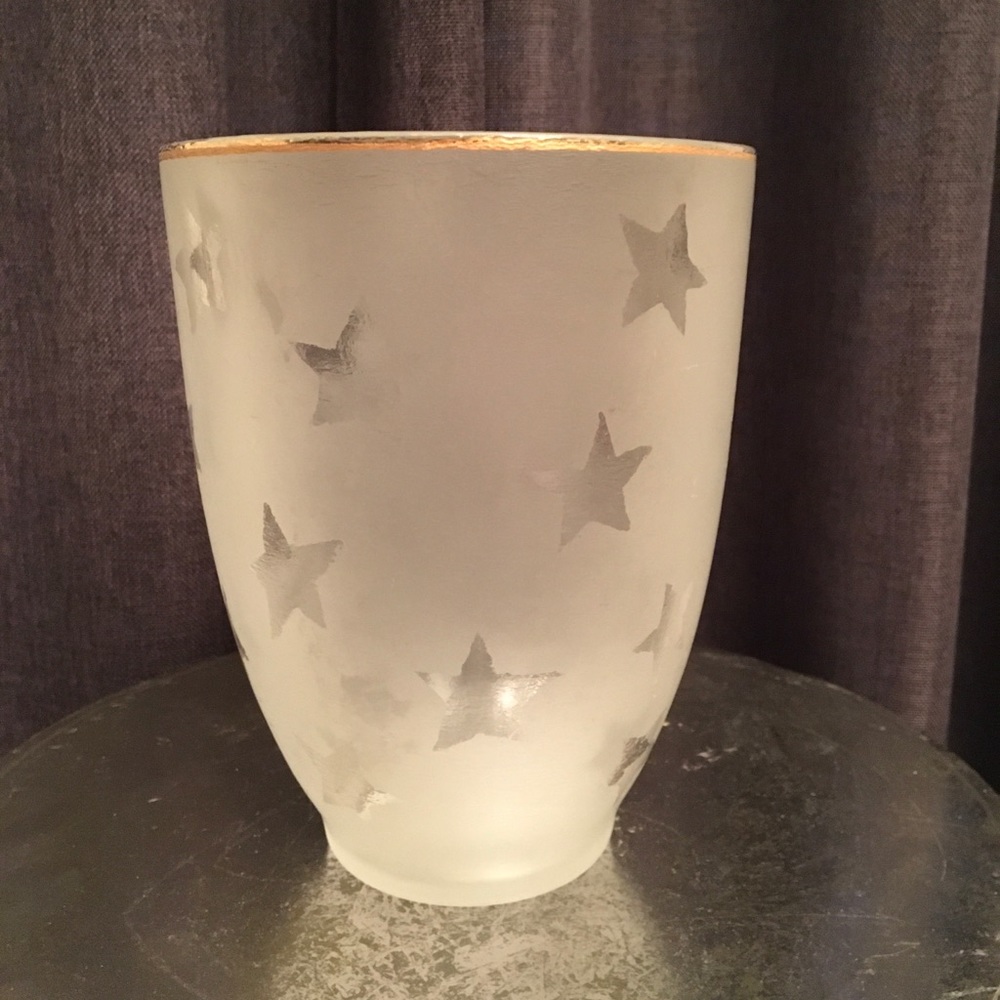 Frosted Star Repurposed Glass Vase w/Gold Trim